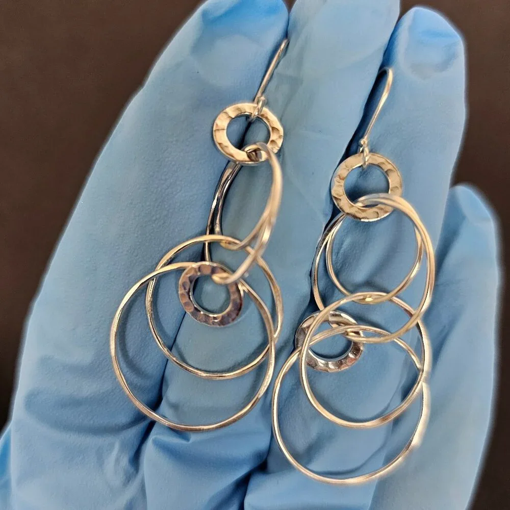 Ippolita‎ Sterling Silver Interlocking Circle Multi Ring Hammered Drop Earrings